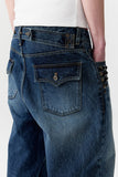 studded denim roll-up pants