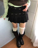 Elle Double Belt Pleated Mini Skirt