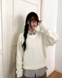 Delin round neck cable wool knit