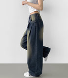 Diagonal One Pin Tuck Washing Loose Balloon Wide Fit Denim Pants