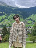 Sheer Stripe Hood Knit Zip-Up