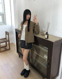 Gumi Striped Button Round Neck Blouse