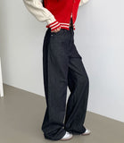 Raw autumn non-fade banding casual wide denim pants