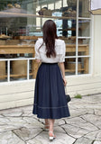 Lopiel Denim Like Banding Flare Long Skirt