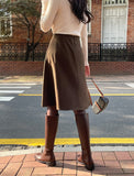 Shalon Unbalanced Pintuck Wool Flare Skirt