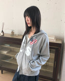 Pekit Stars and Stripes Heart Print Two-Way Zipper Long Sleeve Hooded Zip-Up