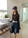 Peep Y2K String Button Collar Short Jacket