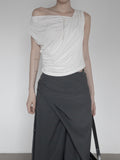 Ripple Drape One-Shoulder Off-Sleeveless