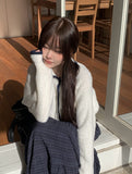 Tack Color Matching Collar Wool Knit Cardigan