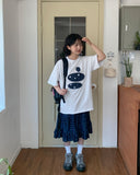Buyan Dot Frill Denim Midi Skirt