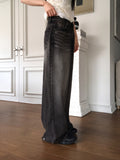 [3WAY] Jiber Snap Button Black Washing Wide Denim Pants