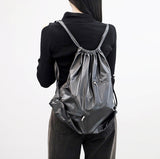 Drained String Leather Backpack