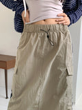 Rachel String Color Nylon Banding Pocket Cargo Long Skirt
