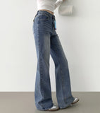 Span Relaxed Loose Long Bootcut Banding Denim Pants