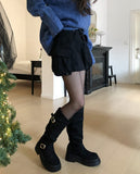 Double Buckle Suede Platform Sole Long Boots