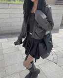 Noki shirring zip-up jacket