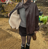 Classic loose fit string full lining high neck leather mustang