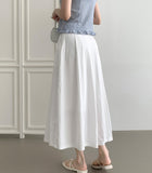 Summer Unbalanced Pintuck A-line Poly Long Skirt