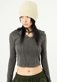 Balance incision ribbed crop hoodie