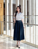 Aven Raw Denim Banding Flare Skirt