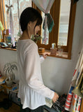 Yunori Layered Side Shirring Frill Long Sleeve Tee
