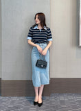 Bow Slit H-line Denim Skirt