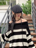 Dolce boxy stripe off-shoulder long sleeve knit