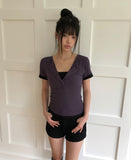 Huron Color Matching Button Short Sleeve T-shirt