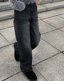 Eti Two Button Black Denim Wide Pants