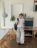 Milbo Stripe Banding Wide Pants