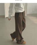 Corduroy Banding Bonding Brushed Loose Bootcut Pants