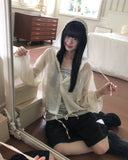 Gali See-Through Strap Hooded Long-Sleeve Cardigan