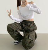Dancer Like Camo Two-Way Military Jogger Wide Pants