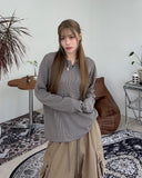 Elo Waffle Slit Neck Long Sleeve