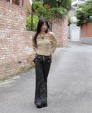 [Belt set] Syoti low rise cut pocket wide bootcut cotton pants