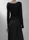 Frill Deep Round Neck Long Sleeve Tee