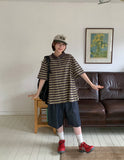 [unisex] Molpory Stripe Collar Short Sleeve Tee