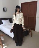 Hanel button off-shoulder muffler knit