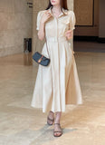 Kazz Shirt Collar Puff Sleeve Long One Piece (Belt Set)