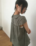 Darling round collar check ribbon blouse