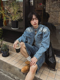 Evergreen cool denim biker jacket