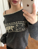 Irum Nordic One-Off Shoulder Loose Fit Long Sleeve Knit