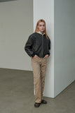 Overfit Washed Crop Leather Bomber Jumper