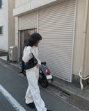 Snuggle White Cotton Wide Pants