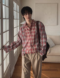 Nepri Cutting Layered Cropped Checkered Shirt