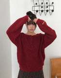 Sodan round neck henley neck loose wool long sleeve knit