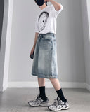 Milk Washing Bermuda Denim Pants