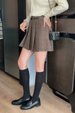 Deluel Wool Check Pleats Mini Skirt Pants (Belt set)