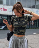 Camo lettering slim crop short sleeves