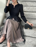 Crete color matching pleated tulle one-piece